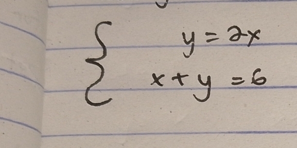 beginarrayl y=2x x+y=6endarray.