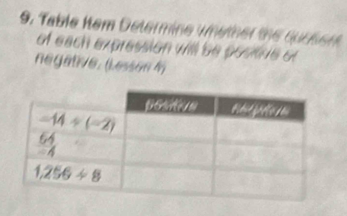 a
of each expression will be positine of
negative, (Lesson 4)