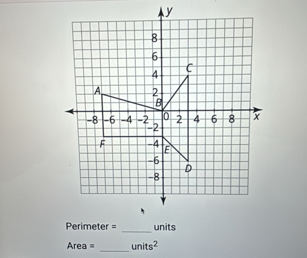 Perimeter = units
Area = _  units^2