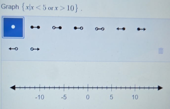 Graph  x|x<5</tex> or x>10. 
. 
~ 
。