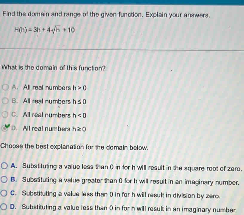 Solved: Find the domain and range of the given function. Explain your ...
