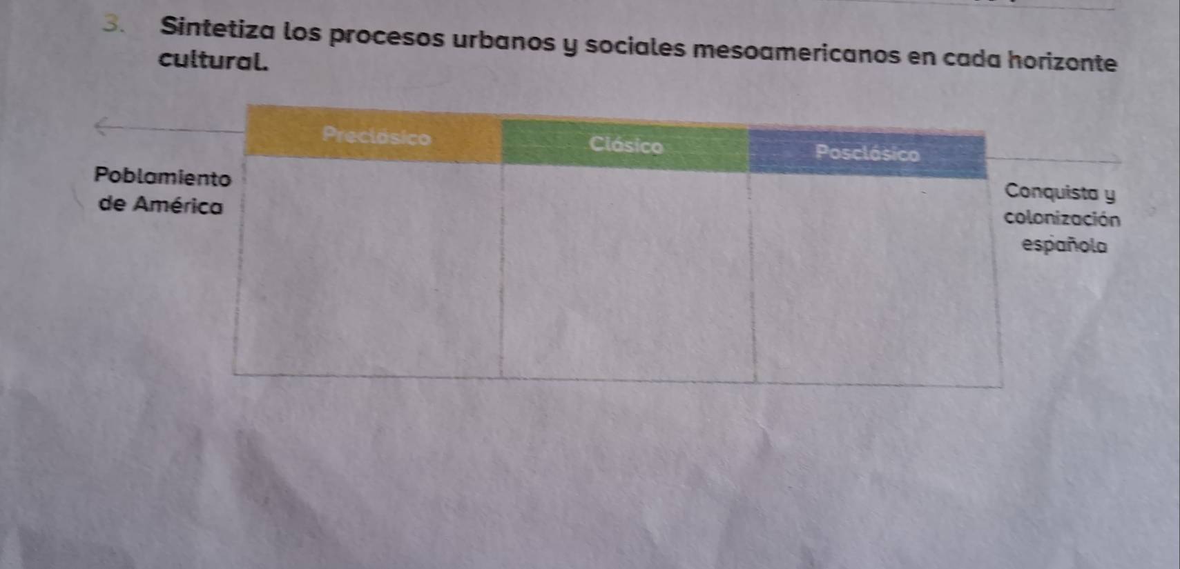 Sintetiza los procesos urbanos y sociales mesoamericanos en cada horizonte 
cultural.