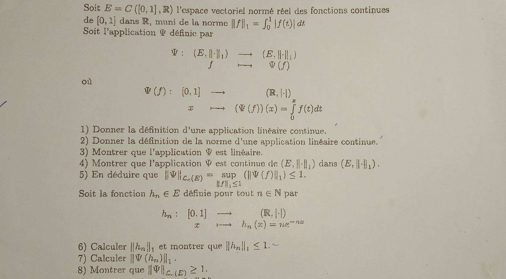 Solved: Soit E=C([0,1] .R ) l'espace vectoriel normé réel des fonctions ...