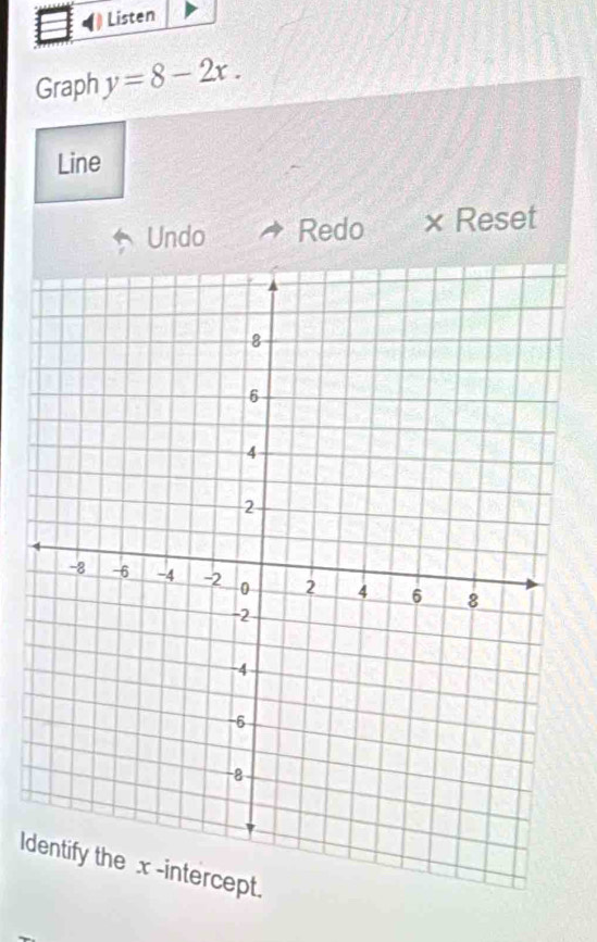 Listen 
Graph y=8-2x. 
Line 
Undo Redo × Reset 
I