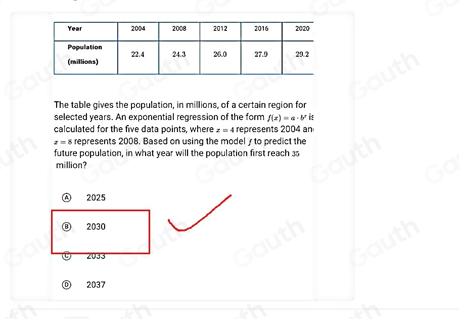 Solved: The table gives the population, in millions, of a certain ...