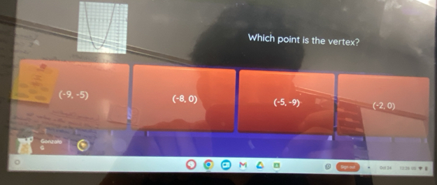 Which point is the vertex?
(-9,-5)
(-8,0)
(-5,-9) (-2,0)