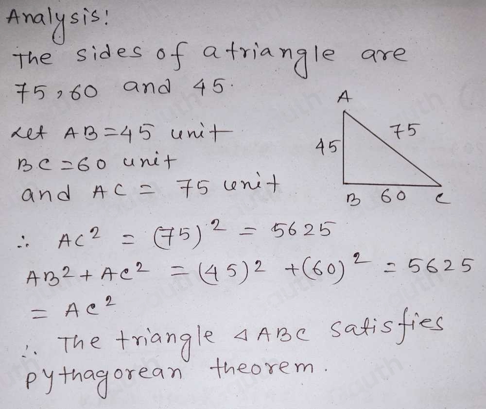 Solved: The sides of a triangle are 75, 60, and 45. Use the Pythagorean ...