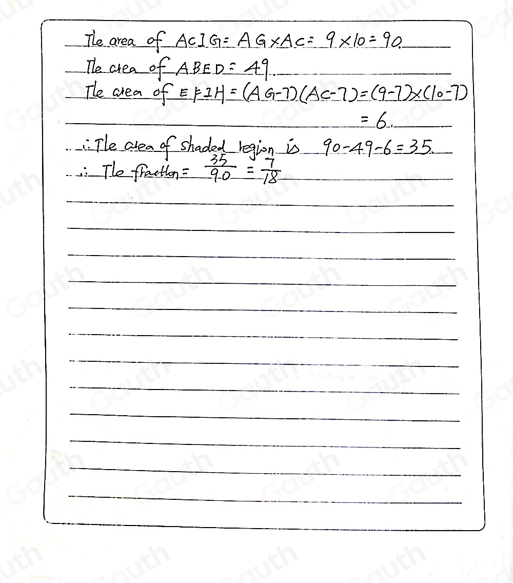 Solved: The area of square ABED is 49 square units. Given AG=9 units ...