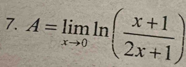 A=limlimits _xto 0ln ( (x+1)/2x+1 )