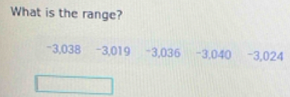 What is the range?
−3,038 -3,019 -3,036 -3,040 -3,024