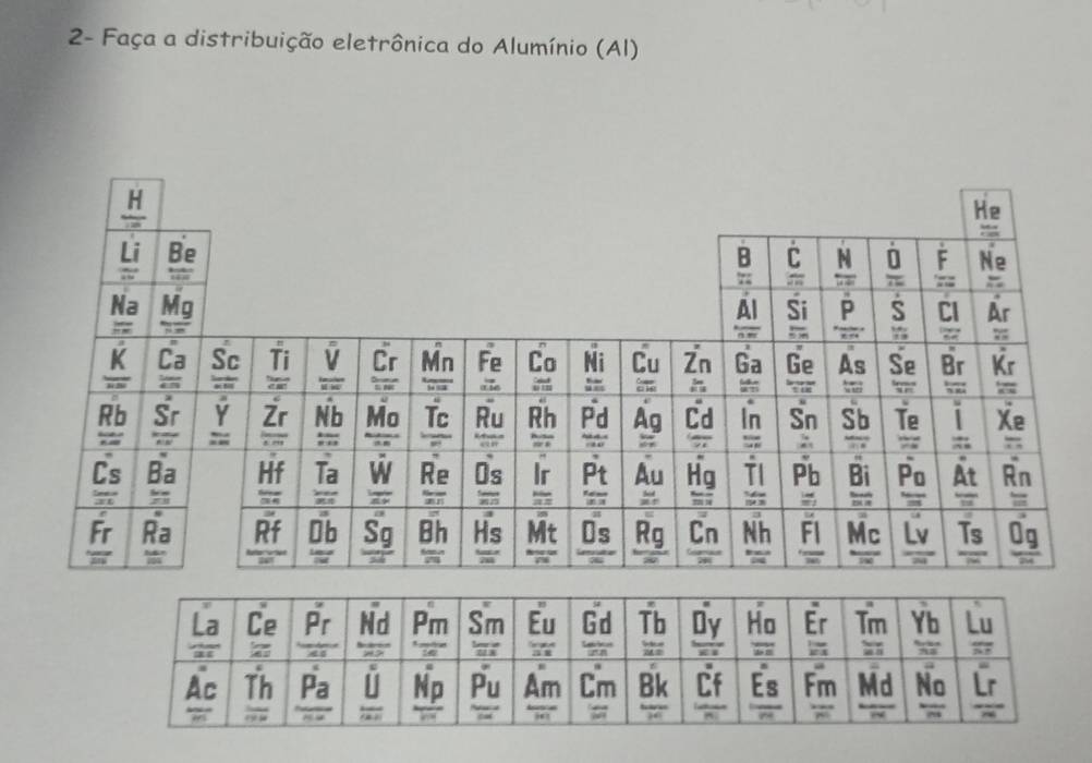 2- Faça a distribuição eletrônica do Alumínio (Al)