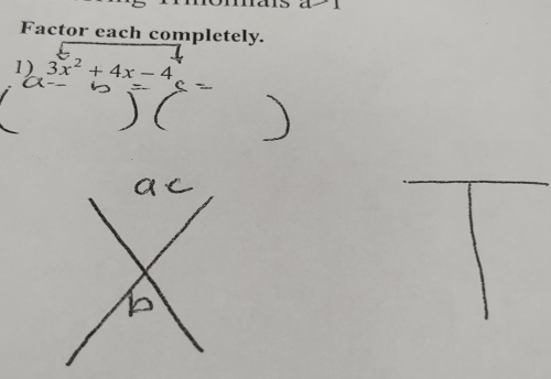 Factor each completely. 
1) 3x^2+4x-4