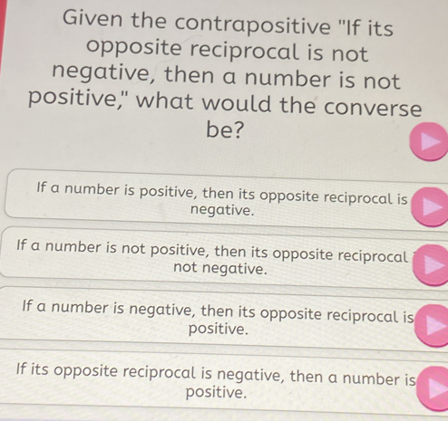 Solved: Given the contrapositive 