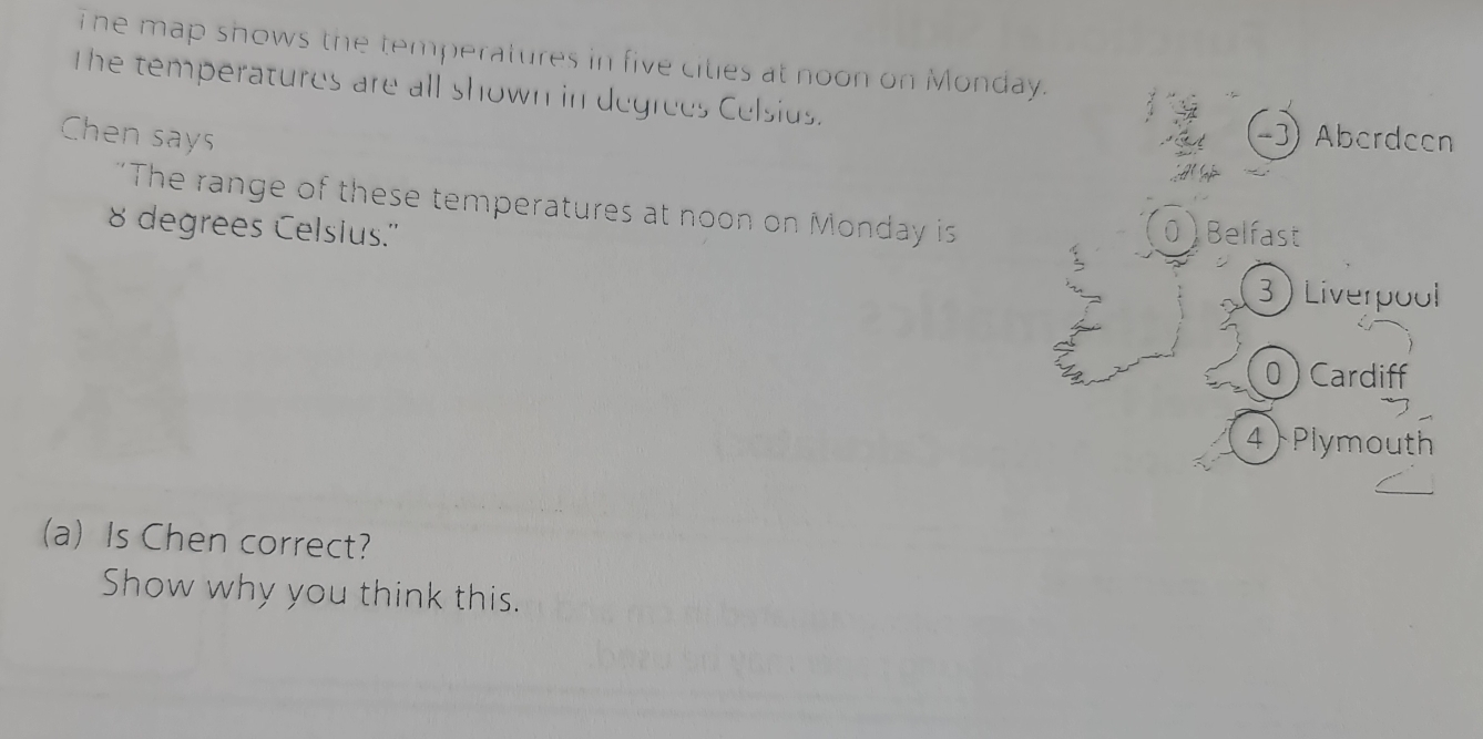 Solved: The map shows the temperatures in five cities at noon on Monday ...