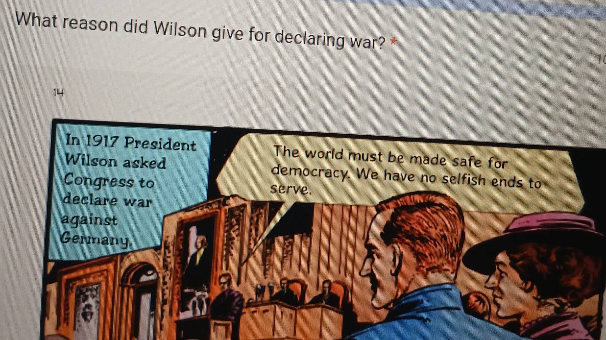 What reason did Wilson give for declaring war? *
14