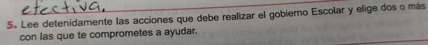 Lee detenidamente las acciones que debe realizar el gobierno Escolar y elige dos o más 
con las que te comprometes a ayudar.