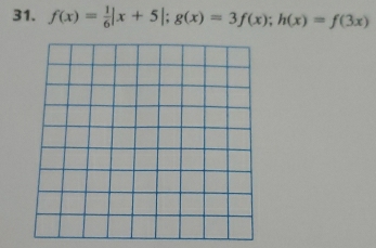 f(x)= 1/6 |x+5|; g(x)=3f(x); h(x)=f(3x)