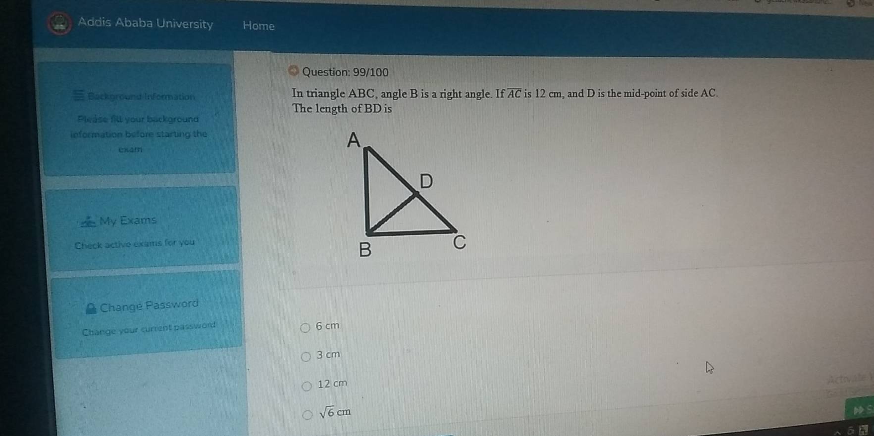 Solved: Addis Ababa University Home Question: 99/100 In triangle ...