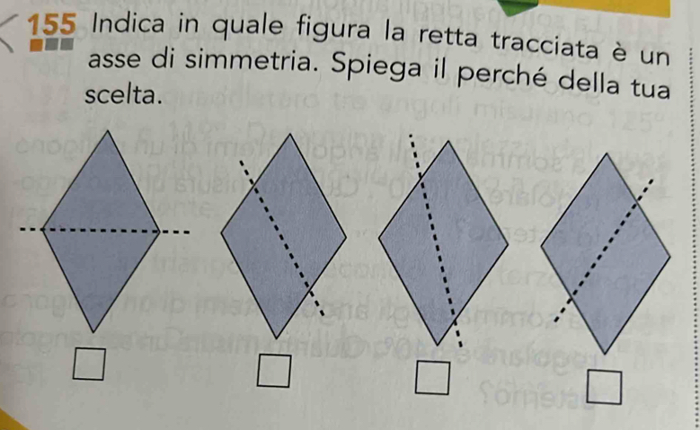 155 Indica in quale figura la retta tracciata è un 
asse di simmetria. Spiega il perché della tua 
scelta.