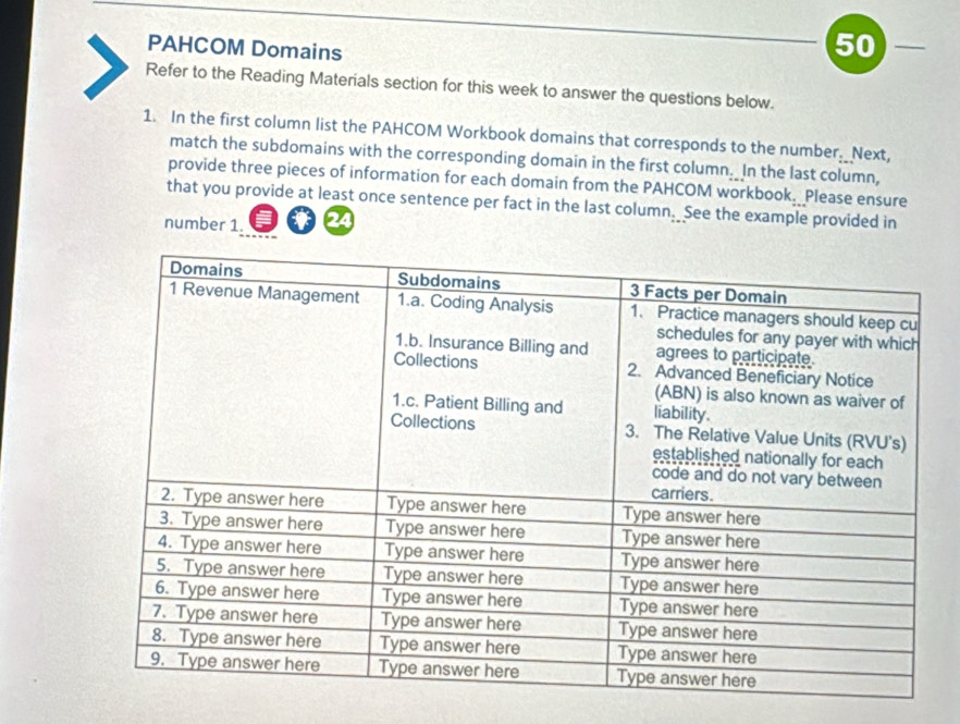 Solved: PAHCOM Domains 50 Refer to the Reading Materials section for ...