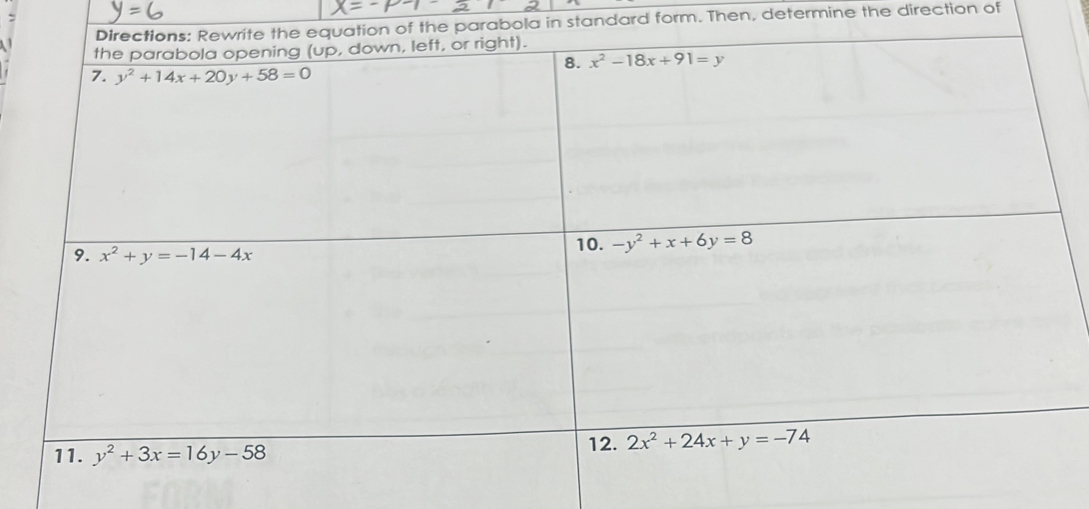 arabola in standard form. Then, determine the direction of