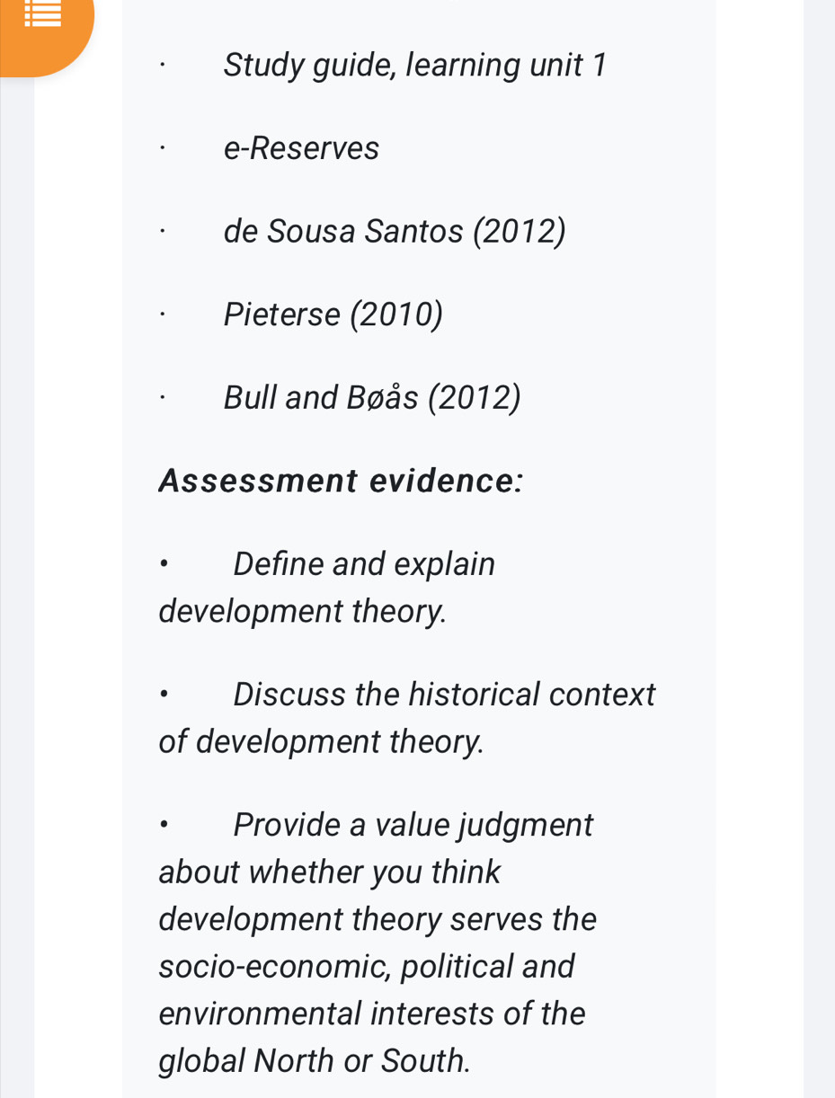 Solved: Study guide, learning unit 1 e-Reserves de Sousa Santos (2012 ...