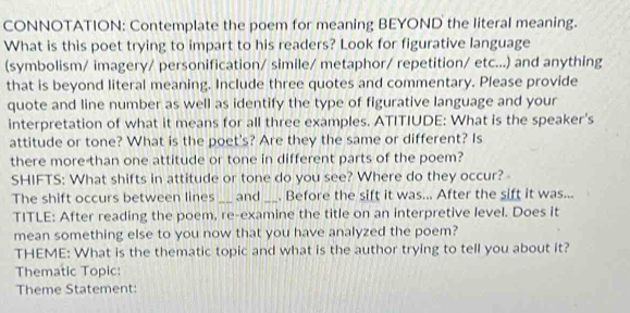 Solved: CONNOTATION: Contemplate the poem for meaning BEYOND the ...