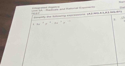 ed Algebra Nam
ponents
Da
 (4/2 