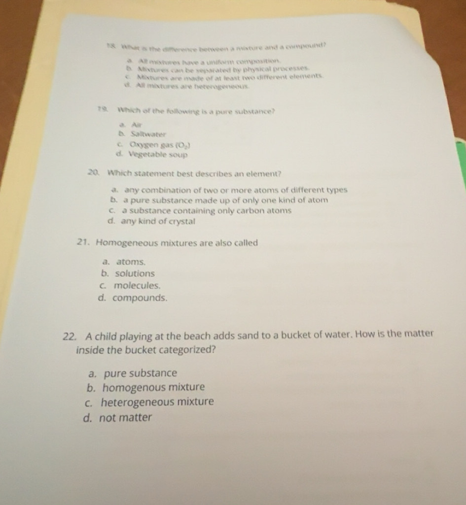 Solved: What is the difference between a misture and a compound?. All ...