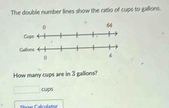 Solved: The double number lines show the ratio of cups to gallons. C ...