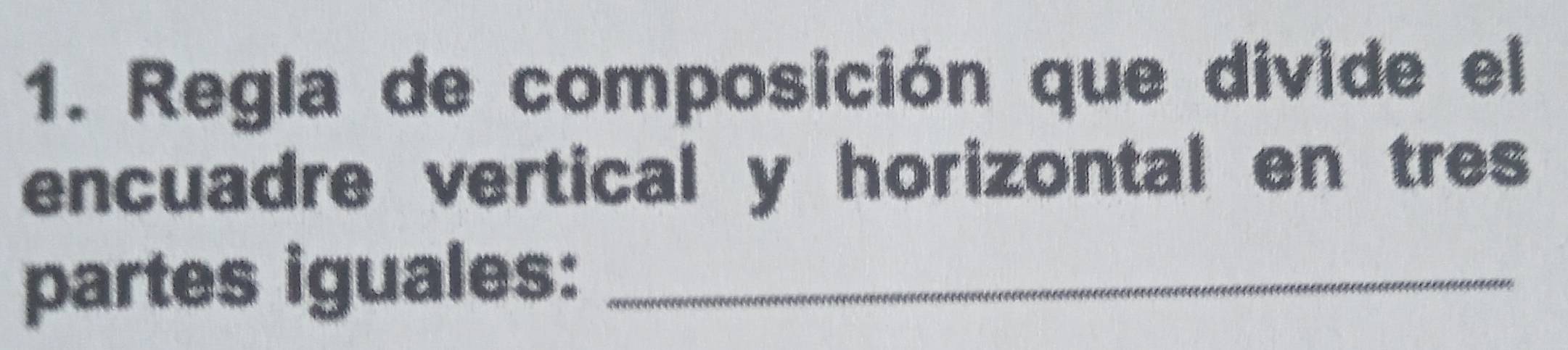 Regla de composición que divide el 
encuadre vertical y horizontal en tres 
partes iguales:_