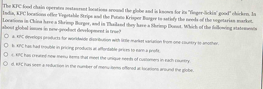 Solved: The KFC food chain operates restaurant locations around the ...