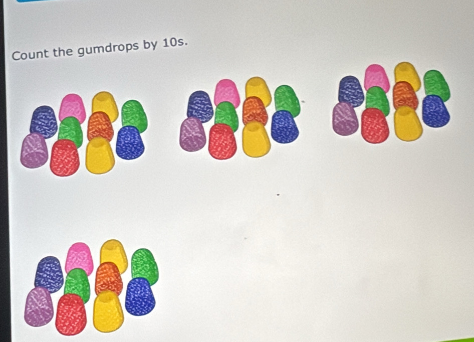 Count the gumdrops by 10s.