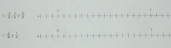  3/8 ,  7/8  y  5/8 
c)  3/4  y  1/4 