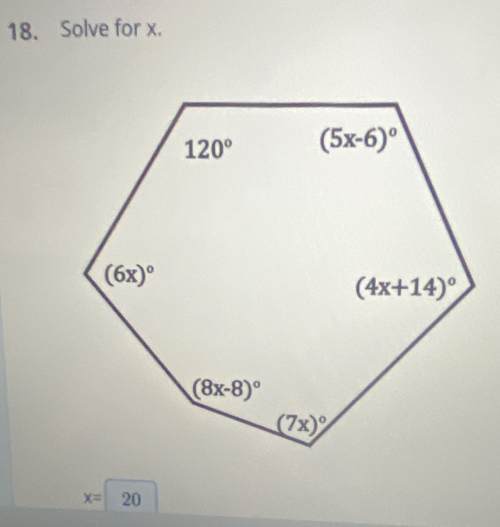 Solve for x.
x=20