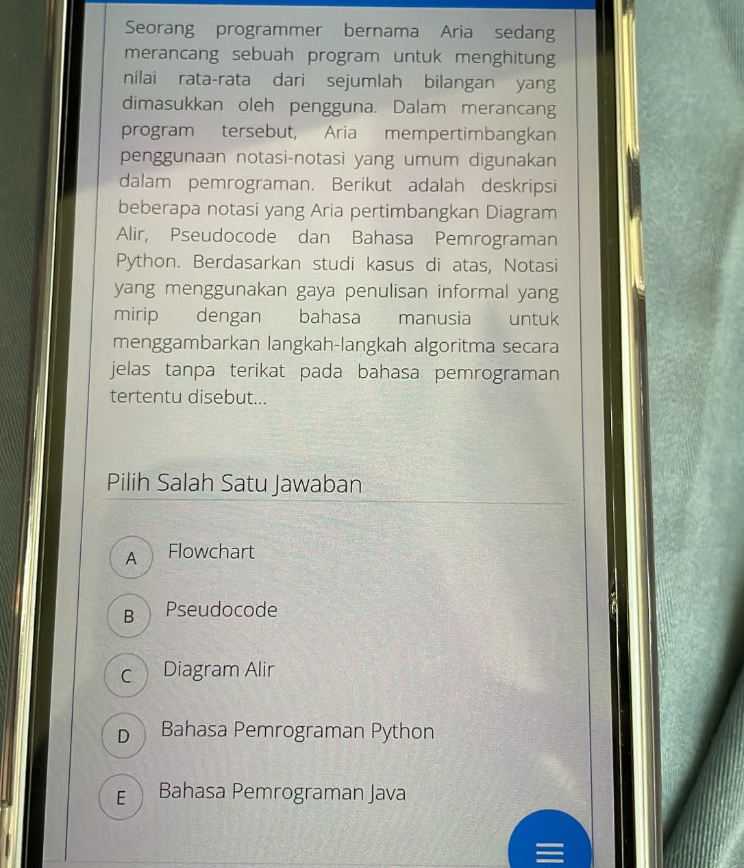Telah dijawab:Seorang programmer bernama Aria sedang merancang sebuah ...