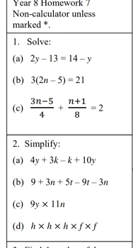 Year 8 Homework 7