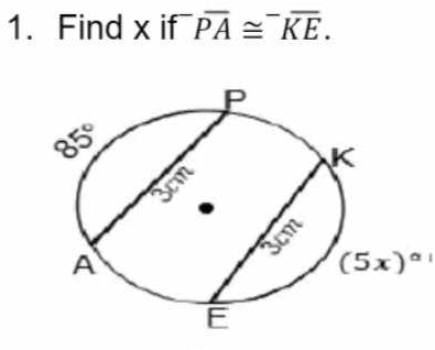 Find x if overline PA≌^-overline KE.
(5x)^a