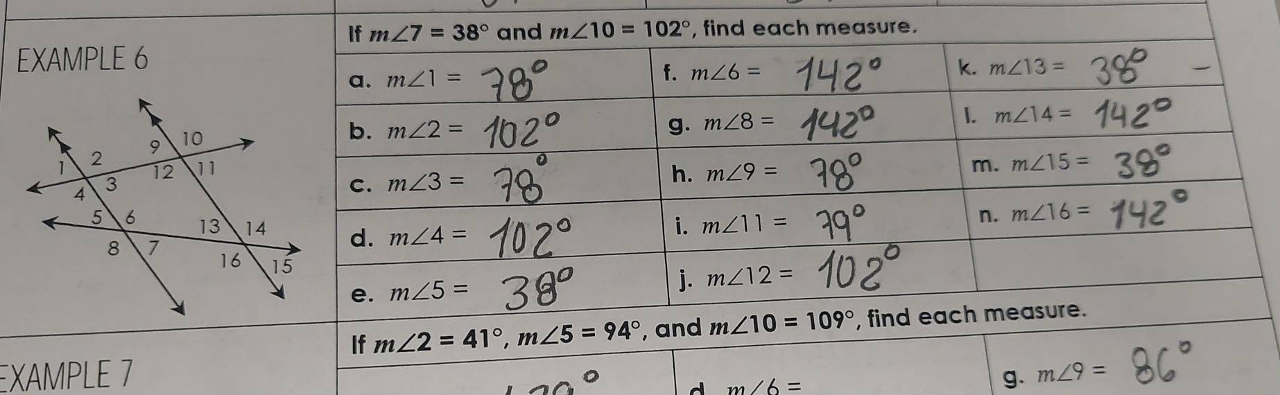 EXAM g.
d m∠ 6=