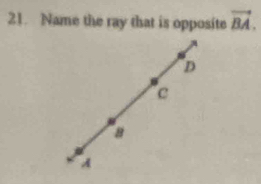 Name the ray that is opposite vector BA.