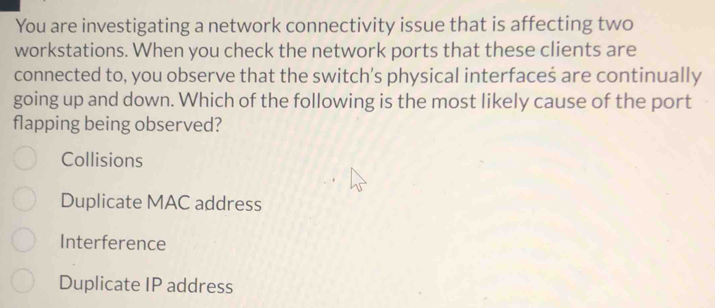 Solved: You are investigating a network connectivity issue that is ...