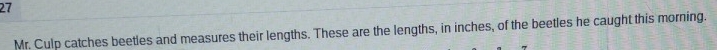 Mr. Culp catches beetles and measures their lengths. These are the lengths, in inches, of the beetles he caught this morning.