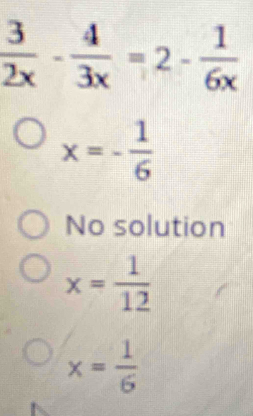 x=- 1/6 
No solution
x= 1/12 
x= 1/6 