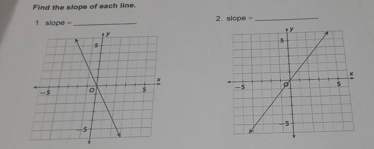 Find the slope of each line. 
2. slope =_ 
1. slope =_ 