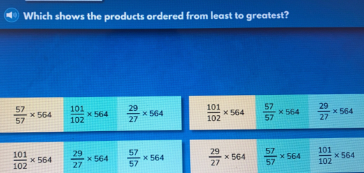 Which shows the products ordered from least to greatest?