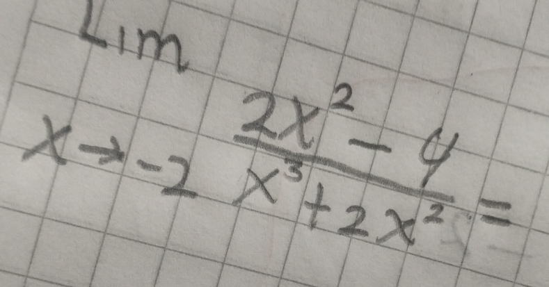 limlimits _xto -2 (2x^2-4)/x^3+2x^2 =