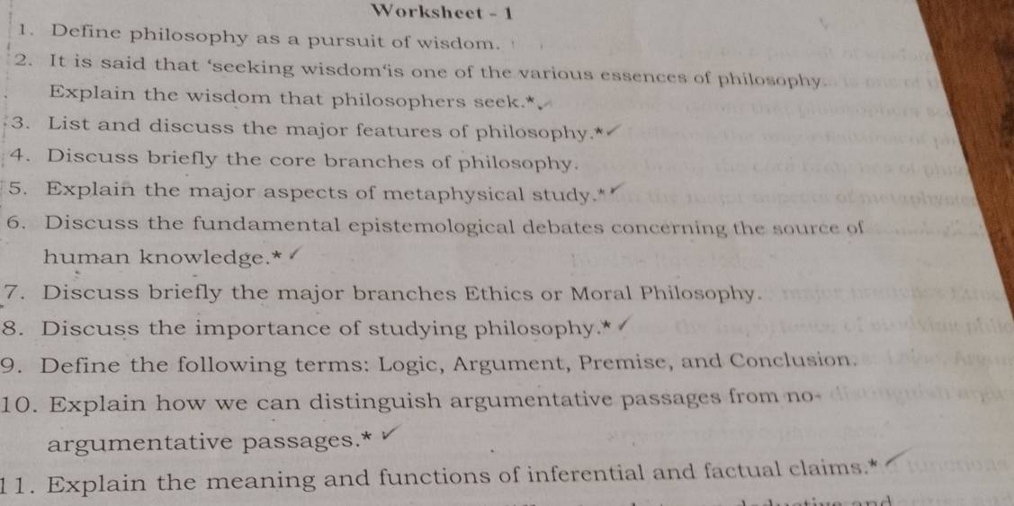Solved: Worksheet - 1 1. Define philosophy as a pursuit of wisdom. 2 ...