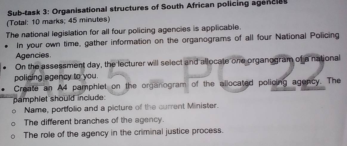 Sub-task 3: Organisational structures of South African policing ...