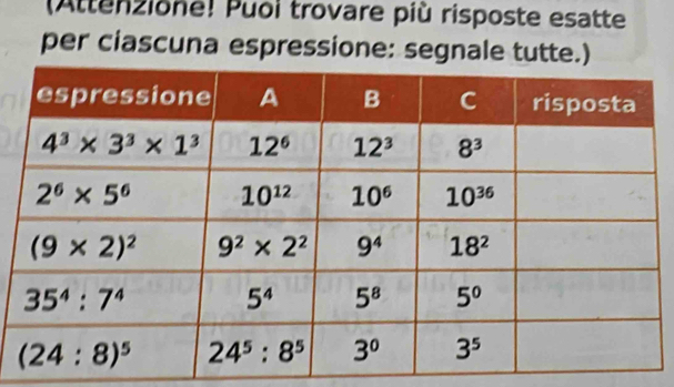 (Attenzione! Puoi trovare più risposte esatte
per ciascuna espressione: segnale tutte.)