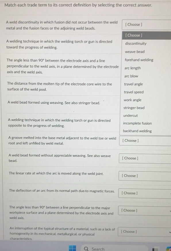 Solved: Match each trade term to its correct definition by selecting ...
